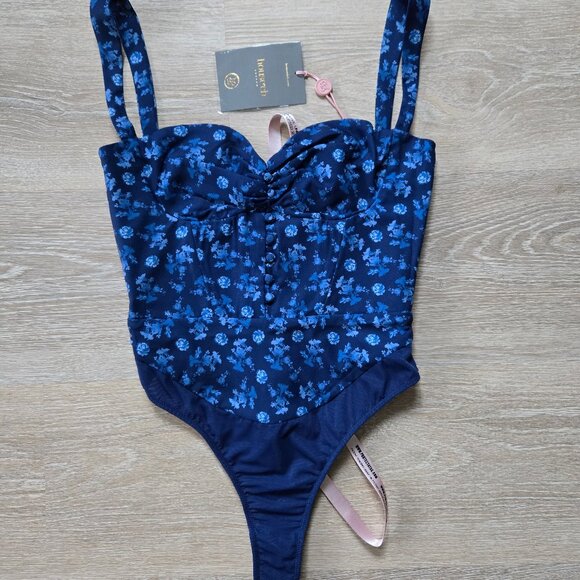 HOUSE OF CB “Savia” Floral Corset Bodysuit in sapphire blue Small  New With Tags - Picture 5 of 17